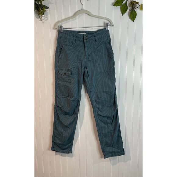 Anthropologie Wanderer Pants Womens 26 Blue Green Zebra Linen Crop High Rise - Picture 1 of 15